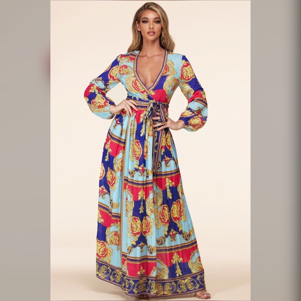 Versailles Print Long Sleeve Maxi dress